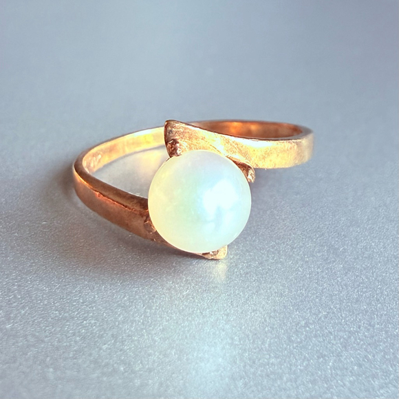 14k Gold Weinman Bros Solitaire Natural Salt Water Pearl Mid Century Ring VINTGE - Picture 1 of 10